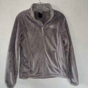 North Face Womens Size M Petite  Jacket Fleece Gray Zip Up pockets lightweight